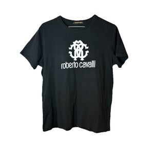 Roberto Cavalli Women T-Shirt Black XL RC Logo Tee Designer Italy Y2K Style EUC